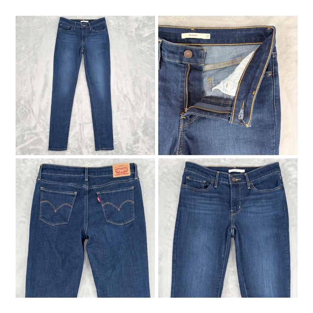 Levi's 711 Womens 27 (Fit 28x30) Dark Wash Skinny Mid Rise Shaping Stretch Denim